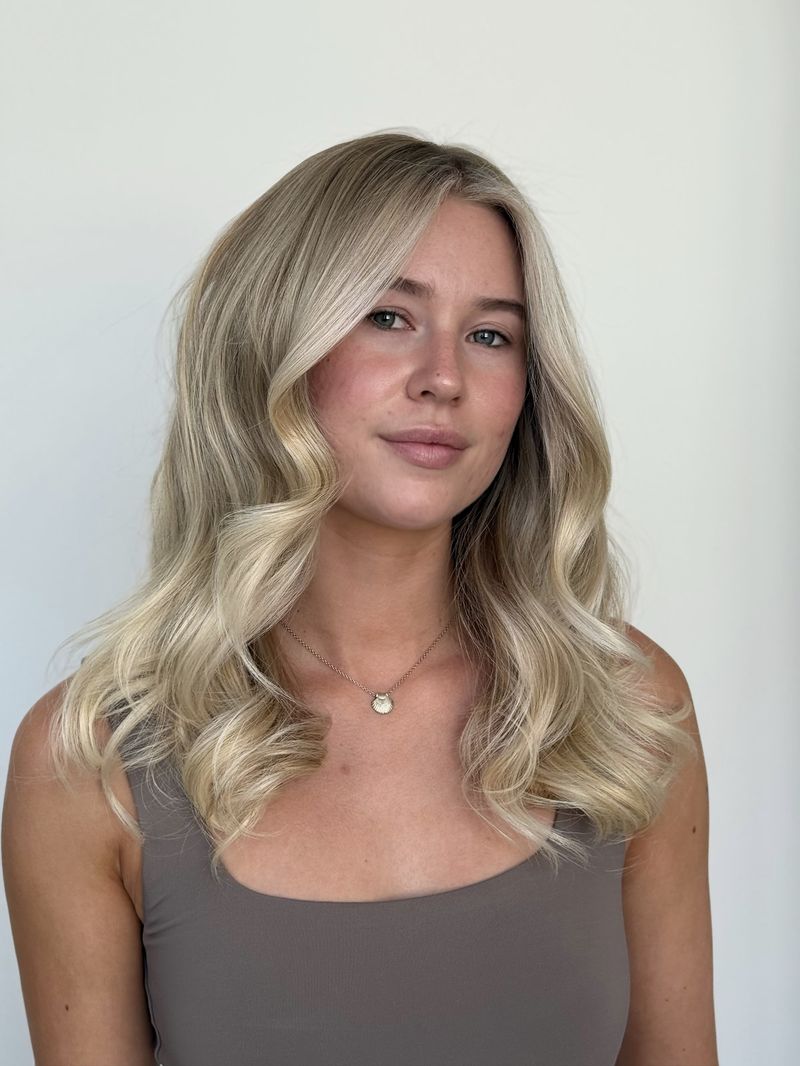 Soft, bright blonde Hollywood waves