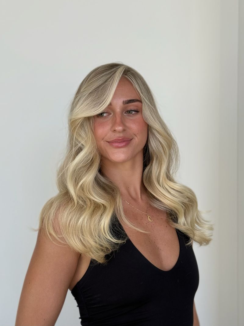 Bright blonde with seamless root melt